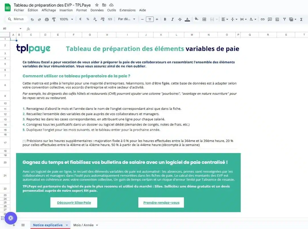 Tableau Des L Ments Variables De Paie Excel