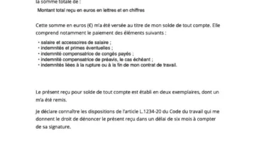 Modèle de reçu pour solde de tout compte